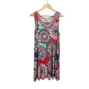 Dress Women Xlarge XL Sleeveless Floral Pink Sleeveless Shift Vneck Bishuige